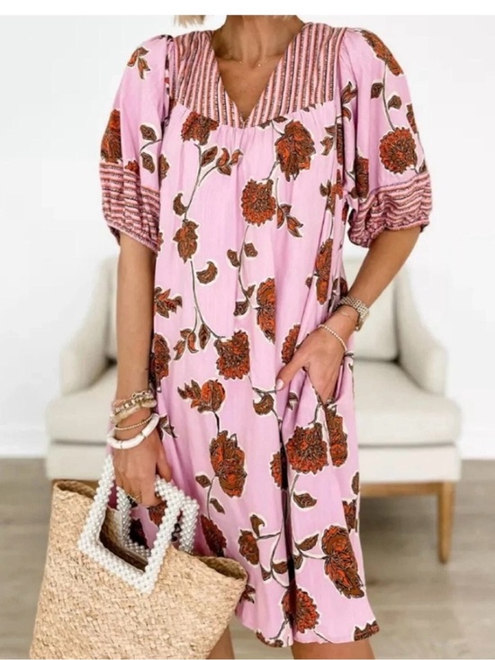 Knox Rose Dresses & Skirts - Knox Rose Pink Floral Boho Midi Dress w/ pockets. Size L